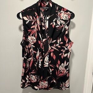 Nine West Black and Pink Floral Blouse